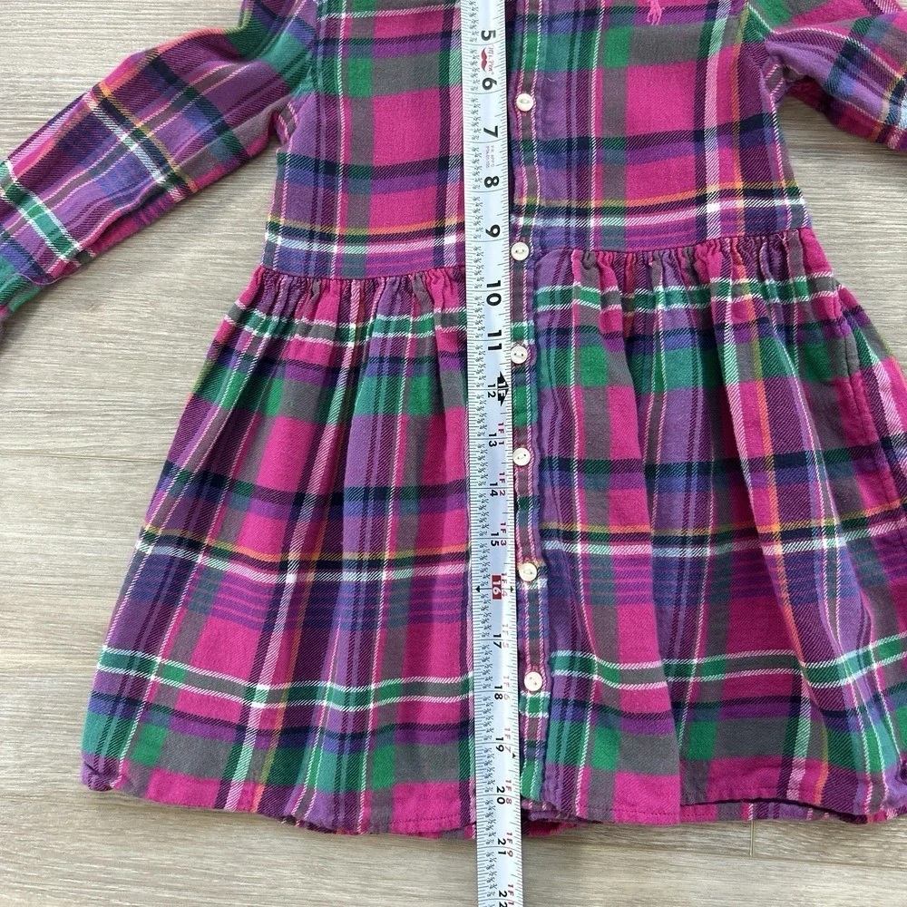 Ralph Lauren 24M Pink Plaid Long Sleeve Shirt Dress Baby Girls Embroidered Pony